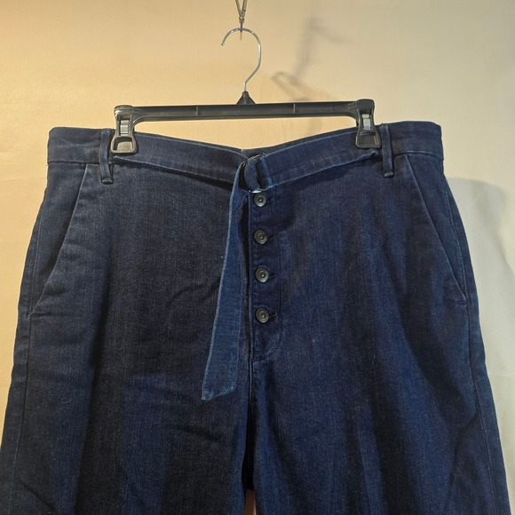 3x1 NYC Dark Wash Denim Belted Button Fly Cropped Pants Size 32 US 12 - Picture 2 of 5